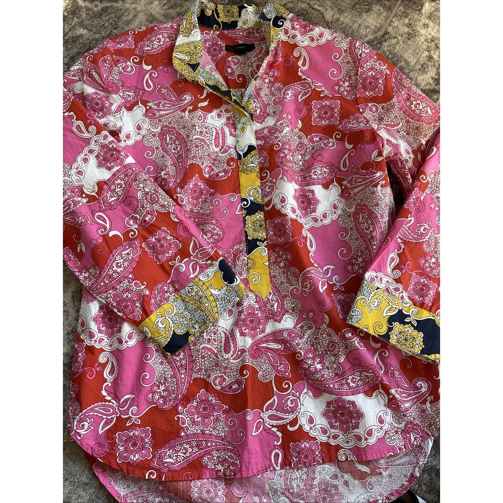 New J. Crew Band Collar Cotton Poplin Tunic in Vintage Paisley Size Small - Picture 3 of 4